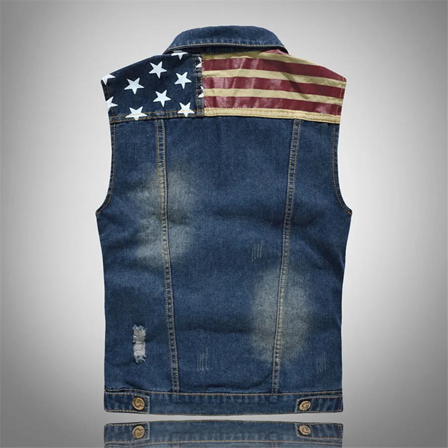 Men's Denim Vest Printed Sleeveless Jeans Jacket Men Casual Ripped Slim Fit Waistcoat Cotton Cowboy Hip Hop Streetwear Coats