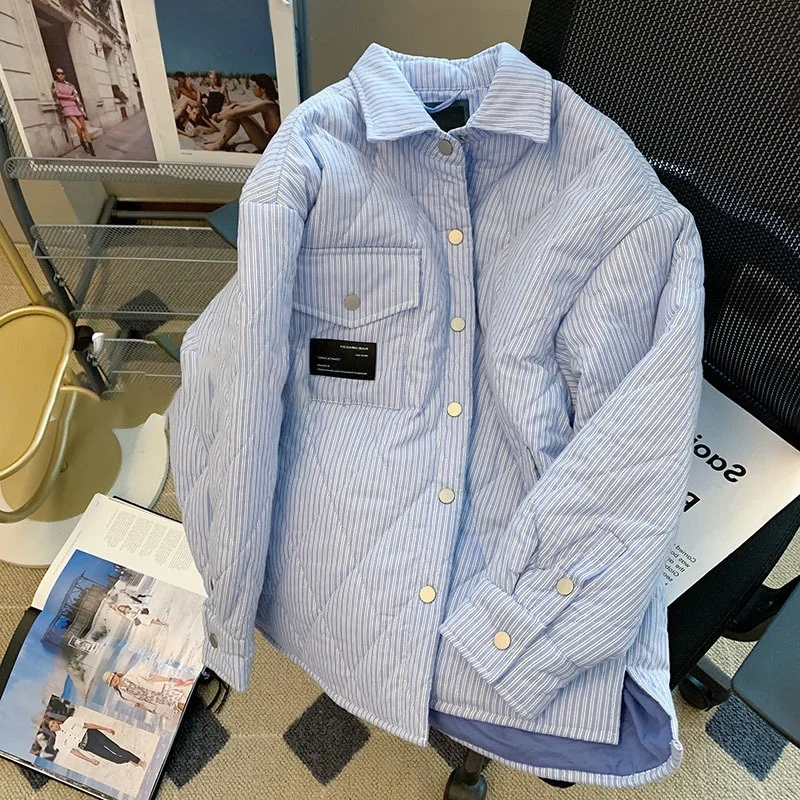 

Soft Wind Milk Blue Cotton irt Thiened Oversize Couple Street Sle Autumn Winter Coat for Men And Women Spring Summer