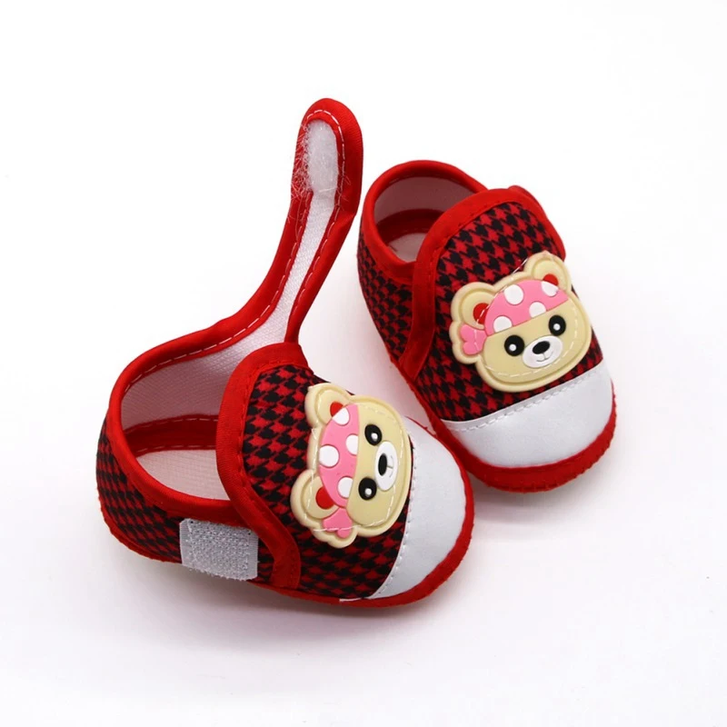 Baby Boy Girl First Walking Shoes Cartoon Bear Anti-Slip Shoes Casual Plaid Infant Soft Soled Shoe Kids Baby Toddler Shoes