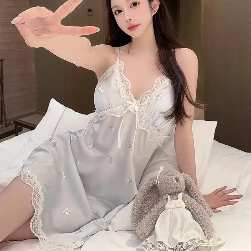 

Women's Clothing Straps Nightdress Ice Silk Pajamas Sweet Silk Homewear Skirt Fashion Comfortable Sexy