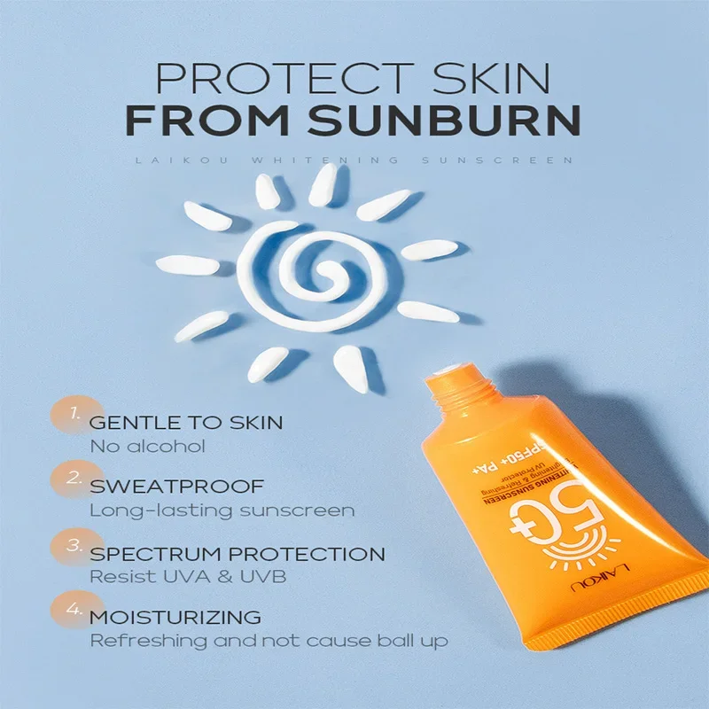 LAIKOU Spf 50+ واقي من الشمس لحماية الوجه للعناية بالبشرة بالطاقة الشمسية أنبوب مزدوج متعدد التأثير PA + واقي من الشمس للوجه مانع للطاقة الشمسية 30 جرام