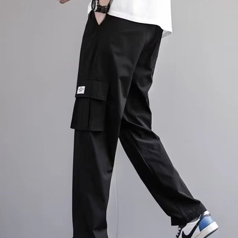 Spring Summer New Fashion Elastic Waist Solid Casual Pants Men's Clothing Loose Korean Style Straight Pockets All Match Trousers