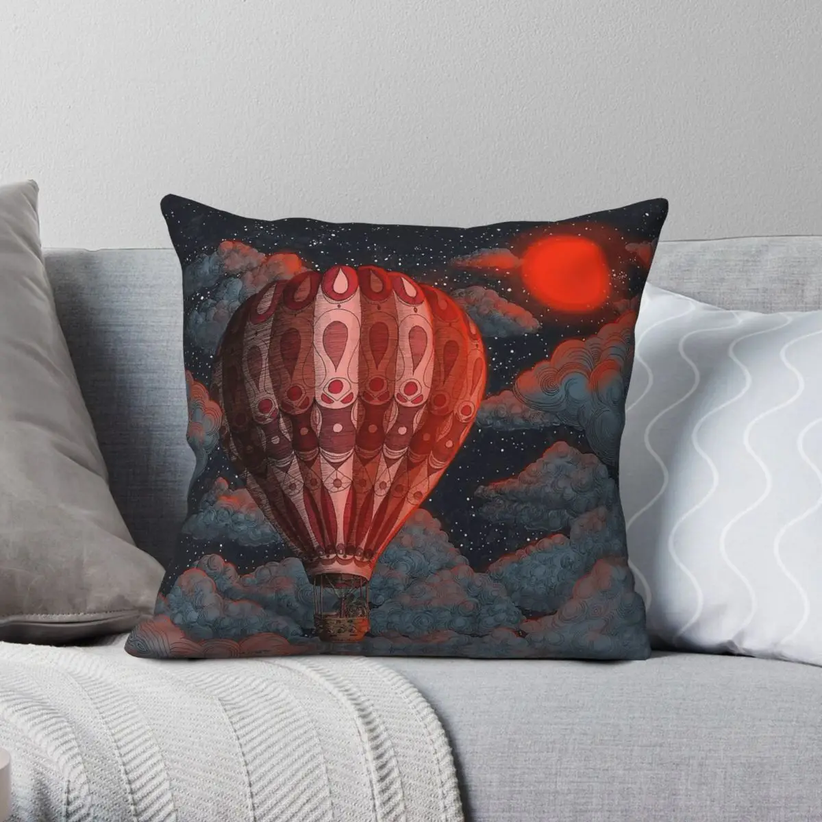 Adventure Awaits Balloon Pillowcase Polyester Linen Velvet Pattern Zip Decor Car Cushion Cover 45x45