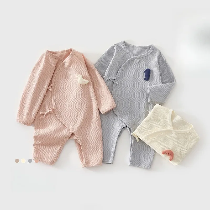 

Детский хлопковый комбинезон трапециевидной формы с длинными рукавами и бабочкой, комбинезон для новорожденных с завязками, весенне-осенний боди для младенцев