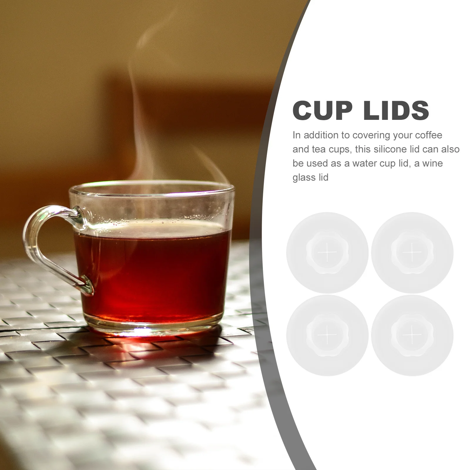 

4pcs Silicone Cup Covers Round Reusable Cup Lids With Straw Hole Smooth Spill Proof Universal Lid For Coffee Tea Wine Mug