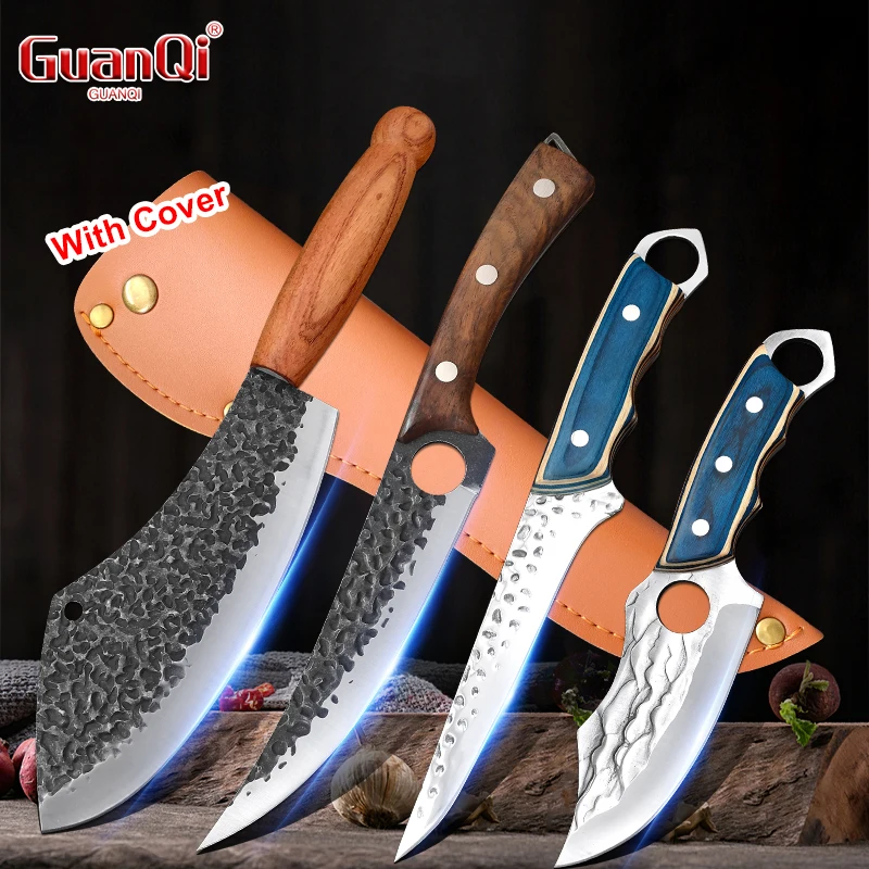 

High Carbon Steel Kitchen Knife Cleaver Handmade Forged Meat Bone Vegetables Fishing Knife Wood Handle Cooking Knives