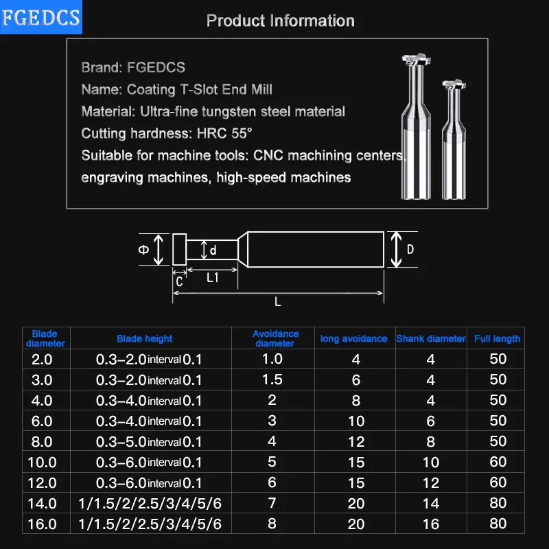 T-Slot fresa, liga de aço de tungstênio, ferramentas CNC, usinagem de metais, Groove T Tipo End Mills, 2mm, 3mm, 4mm, 5mm, 6mm, 8mm