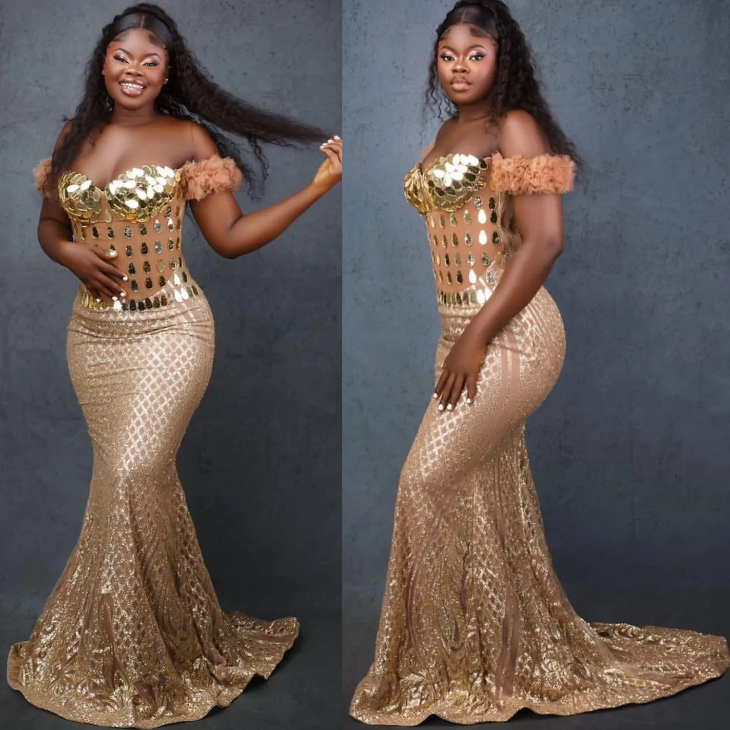 2024 Aso Ebi Gold Mermaid Prom Dresses Crystals Beaded Evening Formal Party Second Engagement Birthday Gowns Dresses ZJ112