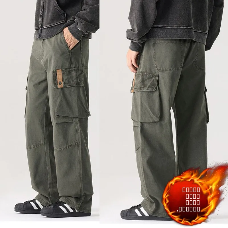 

Американские утепленные брюки на флисовой подкладке, мужские свободные брюки прямого кроя, осенне-зимние, новые, в стиле милитари, рабочие брюки