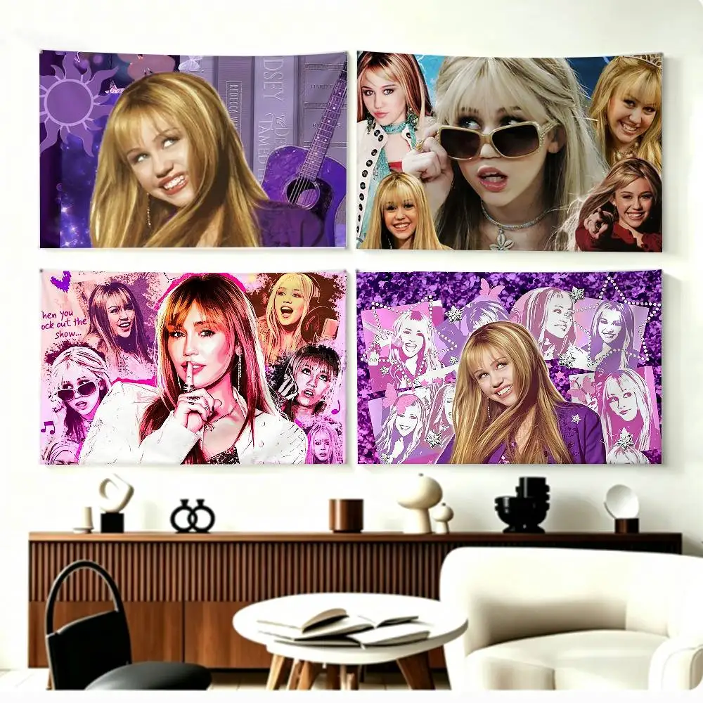 HM H-Hannah M-Montana Flags Wall Hanging Background Art Banner for Bedroom Home Outdoor Decor