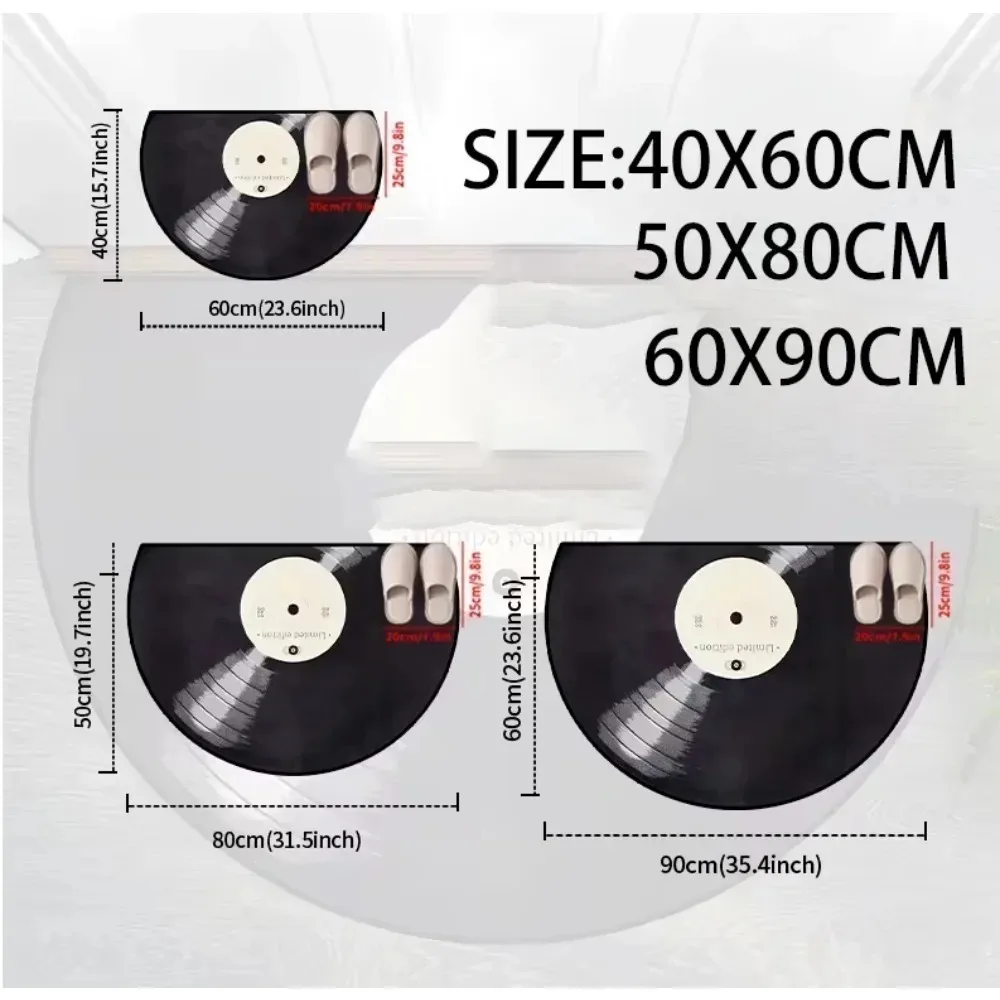 Vinyl Record Music Retro Black Red Half Round Carpet Mat Rug Home Decoration Entryway Door Classic Nostalgic Non Slip view 4