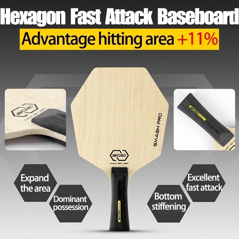 Boli Hexagon Table Tennis Blade Paddle Offensive Special 5-Ply Lymph Wood Ayus Pure Wood Ping Pong Paddle Board Bat Racquet FL