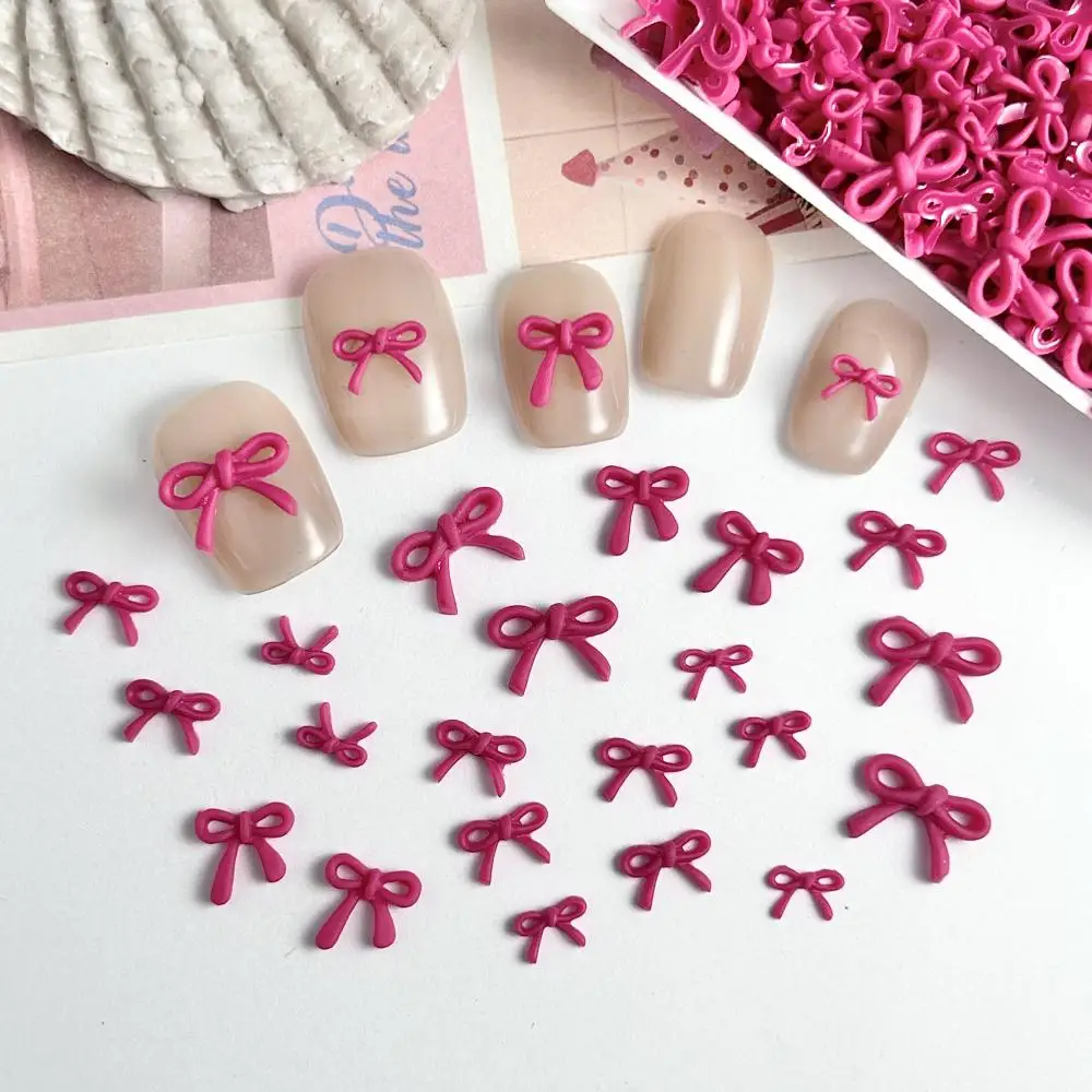 60PCS Hollowed-out Line Bowknots Resin Nail Charms 3D Mini Rose Pink Bows Nail Art Accessories for Making DIY Nails Ornaments