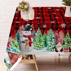 Christmas Snowman Waterproof Tablecloth Party Decor Xmas Washable Red Green Plaid Table Cloths Kitchen Dining Room Table Decor