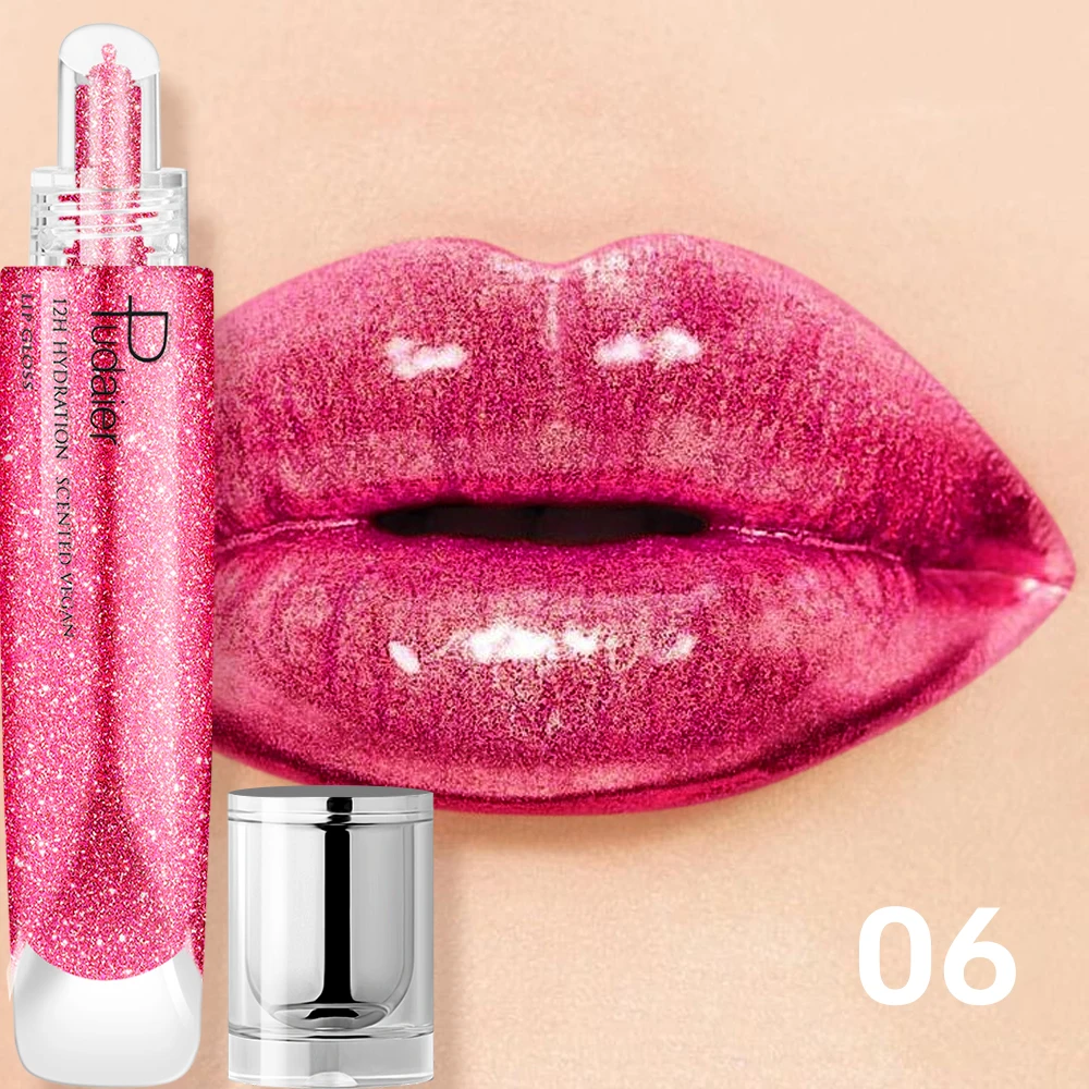 Pudaier Spiegel flüssiger Lack Lipgloss Perlglanz Lippenglasur feuchtigkeitsspendendes, aufpolstertes Lippen-Make-up