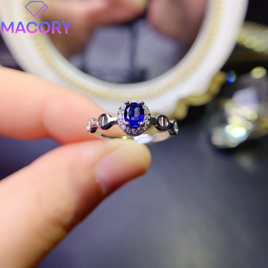 Anello di fidanzamento con gemma blu, replica di marca di lusso femminile, anello in argento sterling 925, San Valentino per inviare gioielli con gemme gratuite.