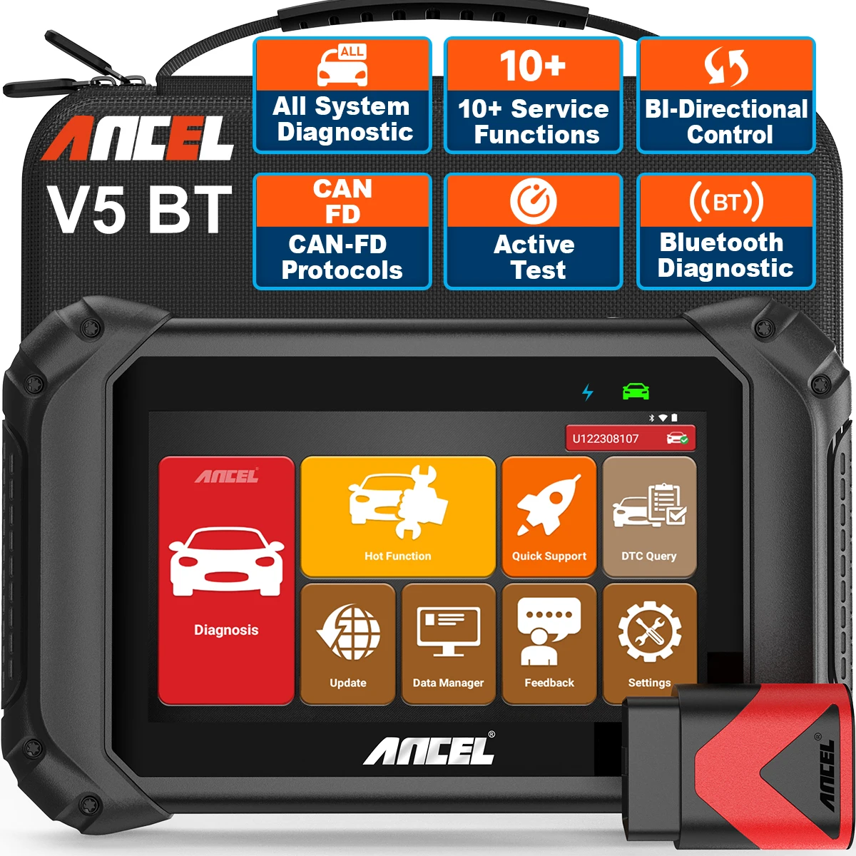 

ANCEL V5 BT 7-дюймовый сканер OBD2 диагностический инструмент с активным тестом CAN-FD все системы 30+ сброс двунаправленный автомобильный диагностический сканер