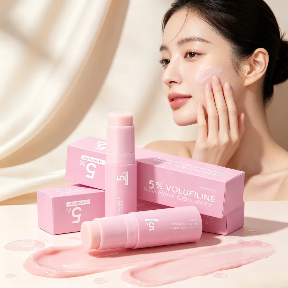Stick multi-baume au collagène rose avec 5% de Volufiline, hydratant, repulpant, réduit les ridules, éclaircit le visage, les lèvres, le corps, soin de la peau