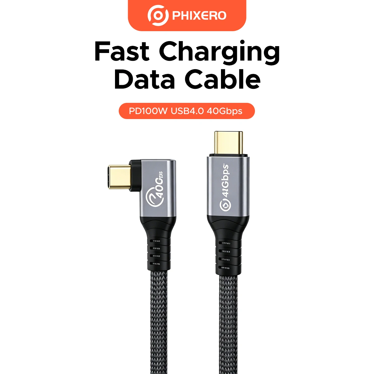 PHIXERO Thunderbolt 4 USB-C to C Cable 40Gbps High Speed Transmission 8K 60Hz Video Output PD 100W Fast Charging Cable