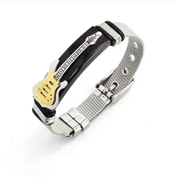 10mm Stainless Steel Guitar Bracelets Fashion Men's Bend Tag Adjustable Mesh Band Bangles Couple Music Party Jewelry Gift