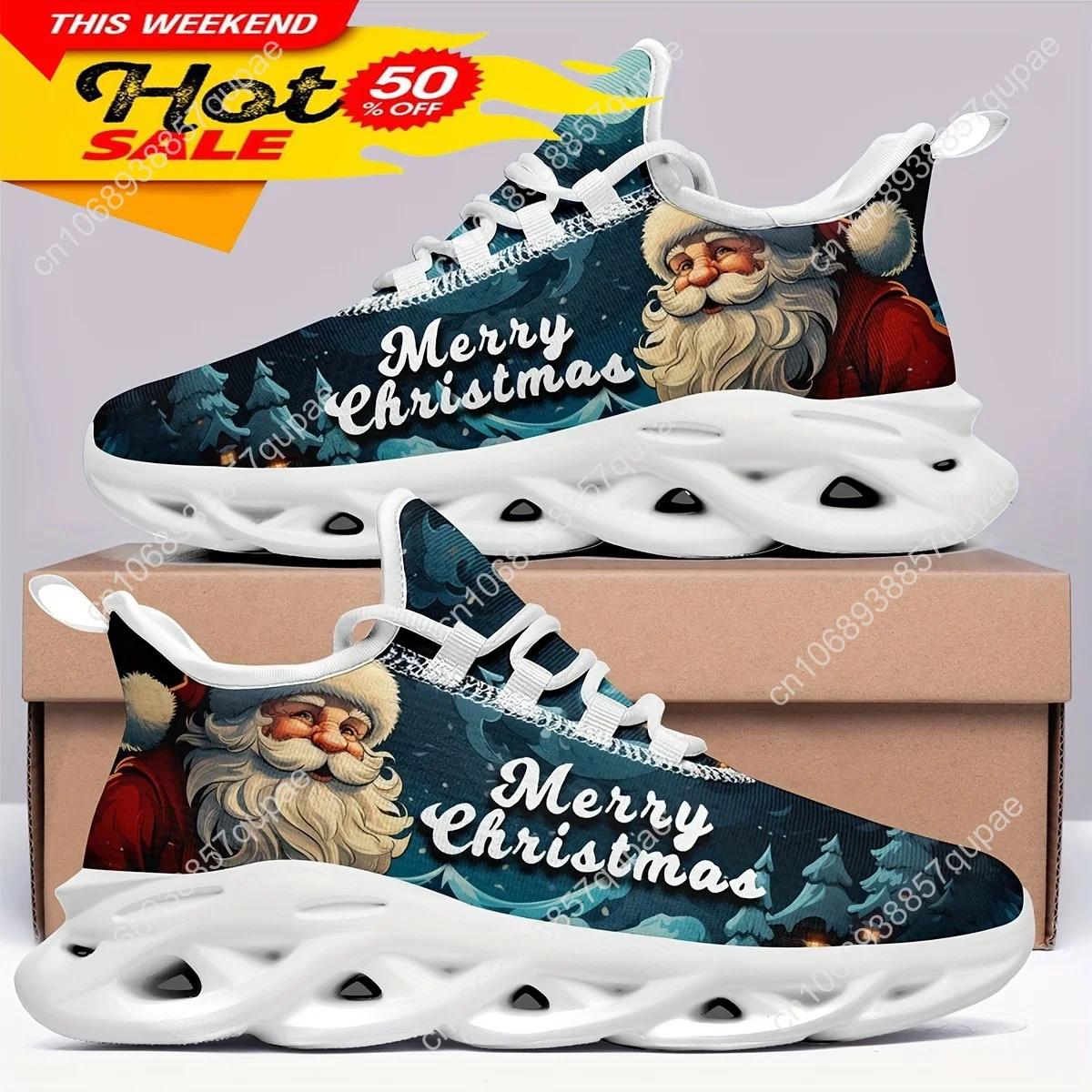 

Fashion Christmas Santa Claus Flats Sneakers Mens Womens Sports Running Shoes High Quality DIY Sneaker customization Shoes