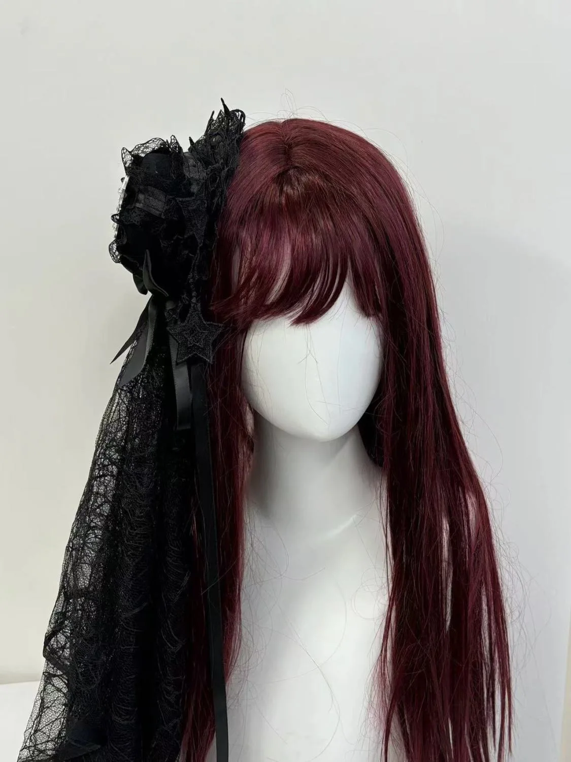 Elegante Y2K Spitze Kreuz Stern Hut Haarspange mit Schleife Mode Anime Kostüm Hut Haarspange Maskerade Party Dress Up Kopfbedeckungen