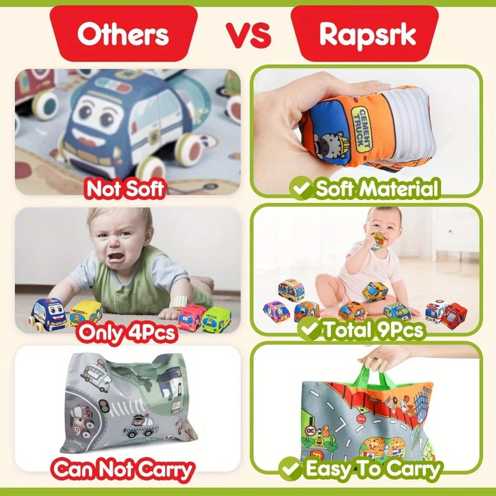 6 Pcs/Set Baby Soft Cloth Traffic Car Toy, Soft, Washable with Playmat/Storage Bag, Suitable for Baby Birthday Holiday Gift Toys