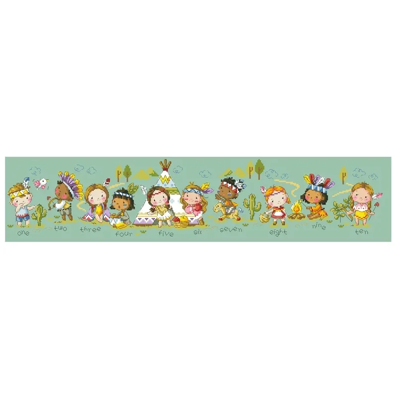 Amishop Gold Collection Lovely Counted Cross Stitch Kit Ten Little Indians Indian Child Children SO G114