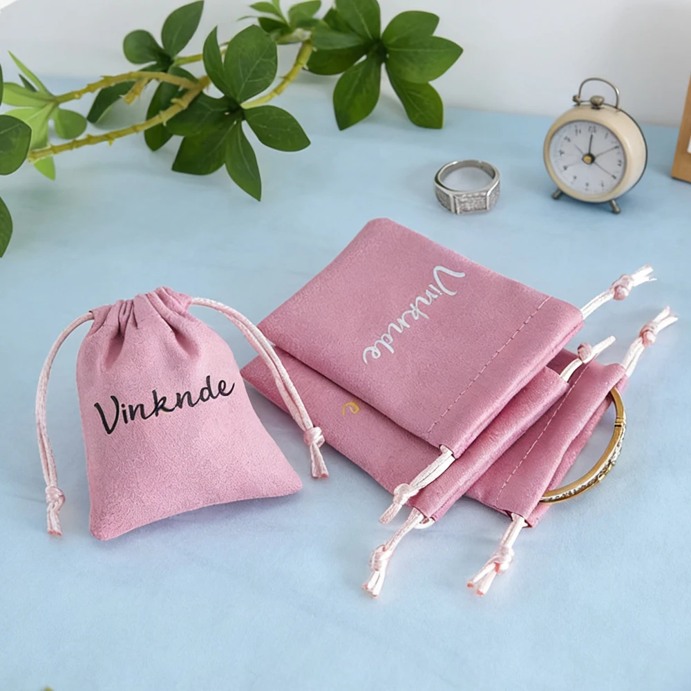 

100Pack Custom Logo Velvet Flannel Jewelry Drawstring Packaging Pouches Small Rings Earrings Necklace Organizer Wedding Gift Bag