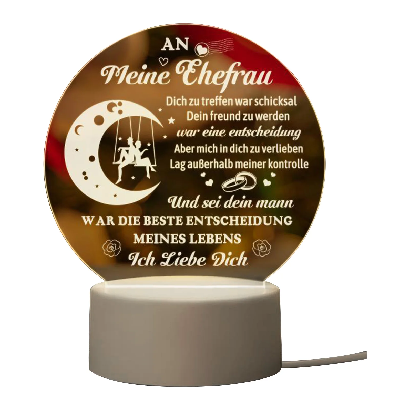 Luce notturna romantica a LED in acrilico USB 3D Luci per dormire per camera da letto Lampade da tavolo fai da te