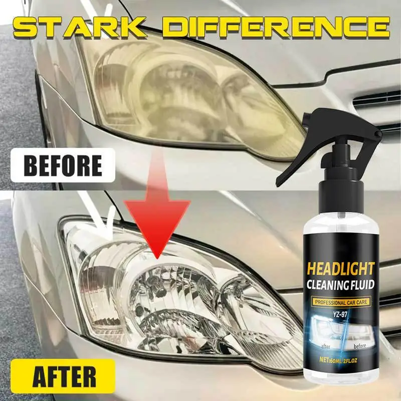 Car Headlight Polisher 60ml Headlight Restoration Spray Long-Lasting Automotive Headlight Cleaner Powerful Headlight Lens