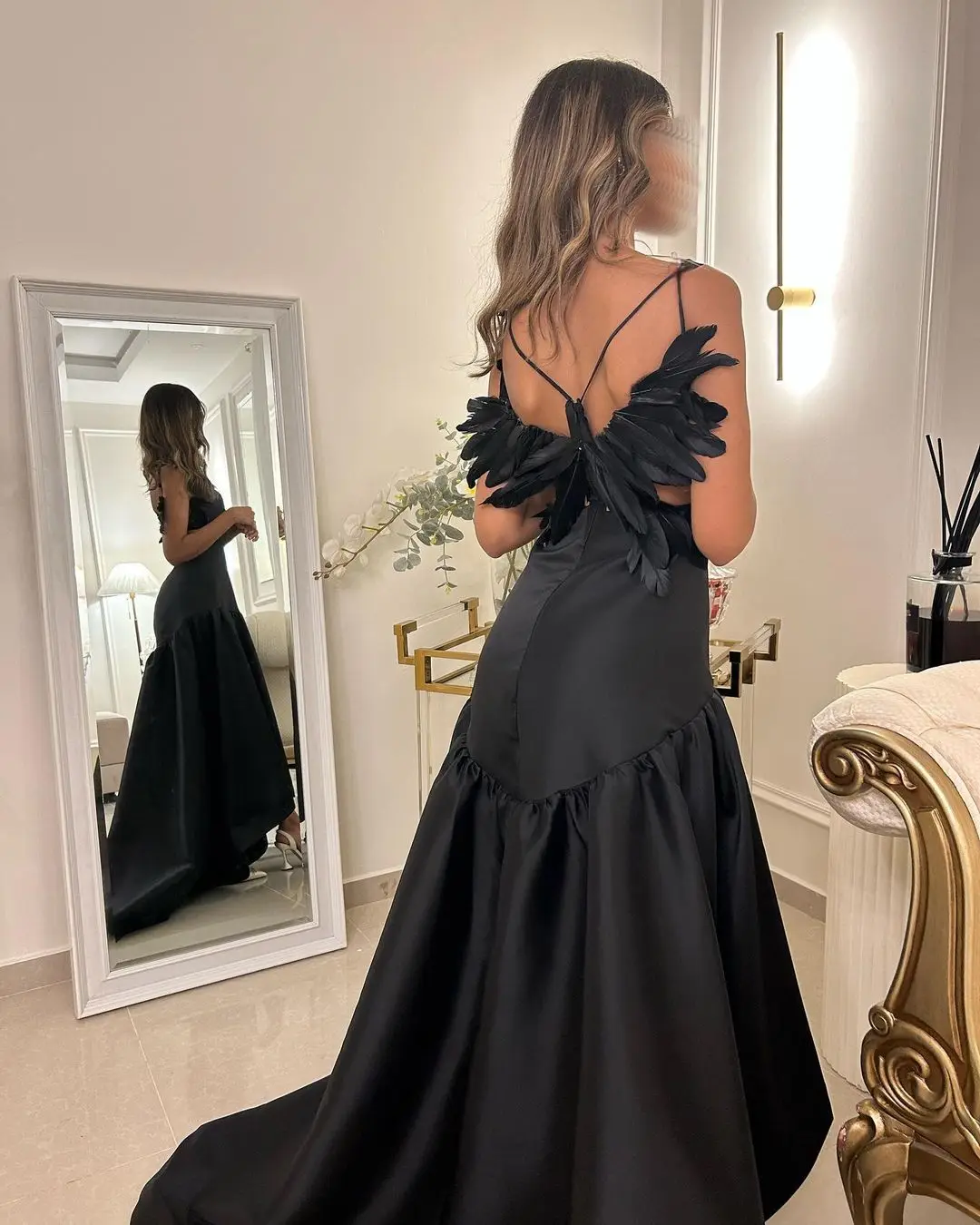 Customized Prom  Dresses V Neck Feather Black A Line Ball Gowns Formal Occasion Evening Abiti Da Sera Vestido Robe Sirene Soiree