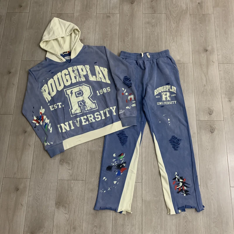 Street Fashion Retro Hoodie Splashed Ink Print Comfortable Fashion Logo Letter Roughplay Hoodie Pullover