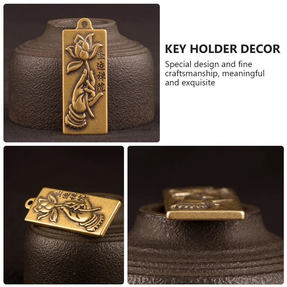 3Pcs Brass Car Keychain Pendant Hanging Ornament Key Holder Decor Buddha Hand Lotus Key Accessory