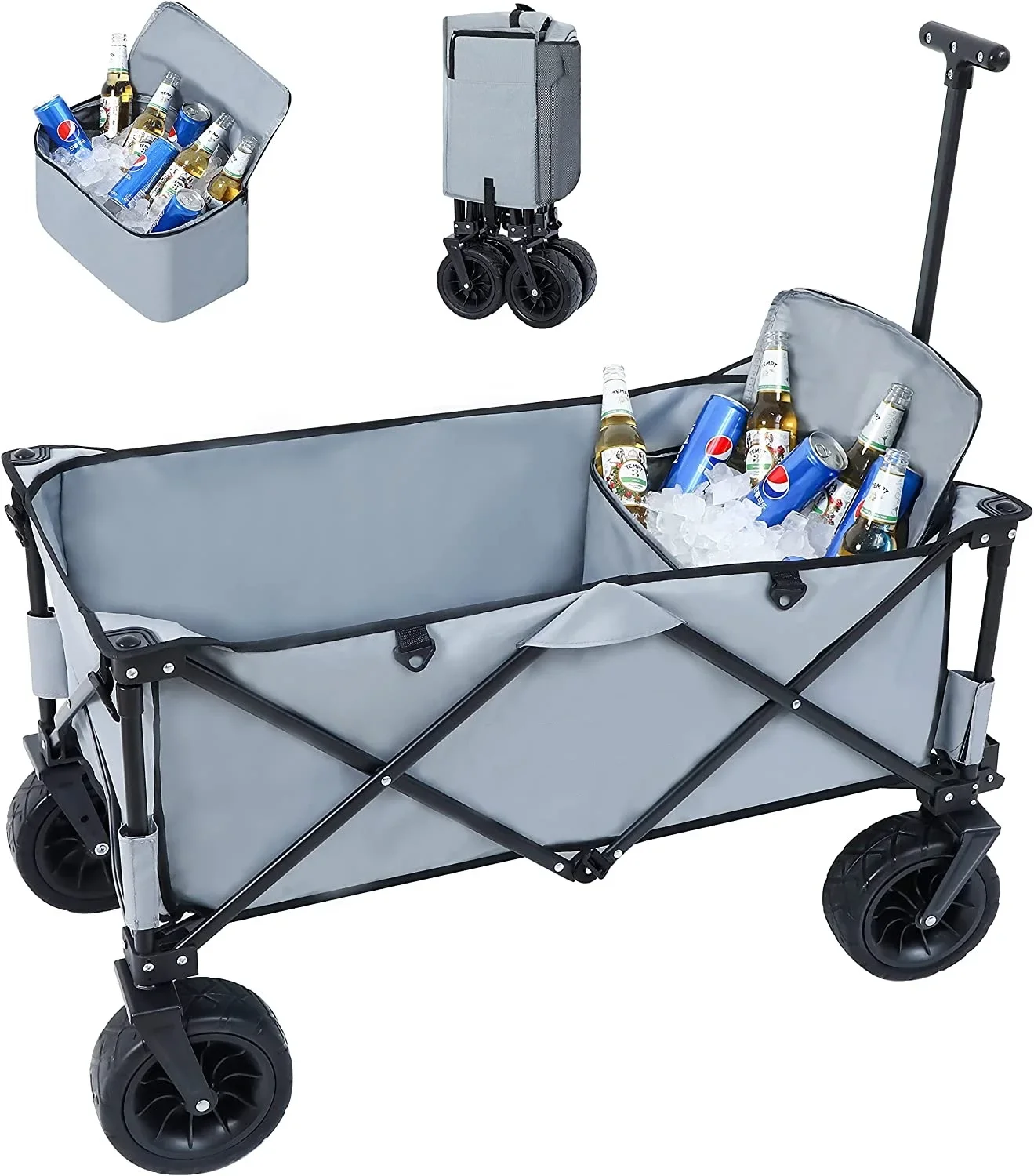 

Collapsible Outdoor Folding Wagon Heavy Camping Patio Shopping Garden with Side Bag Cup Holder