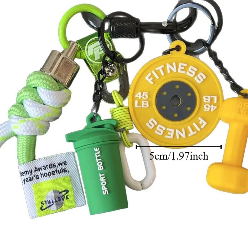 Mini Fitness Series Pendant Colorful with D-shaped Buckle Barbell Plates Key Chain Kettlebells Creative
