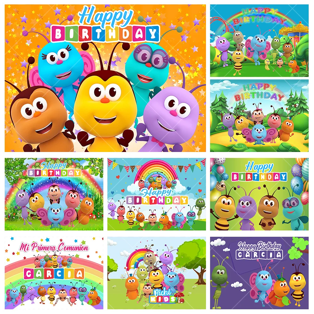 PHOTURT Bichi Kids Backdrop Birthday Party Communion Decoration Background Rainbow Bee Vinyl Polyester Photography Props