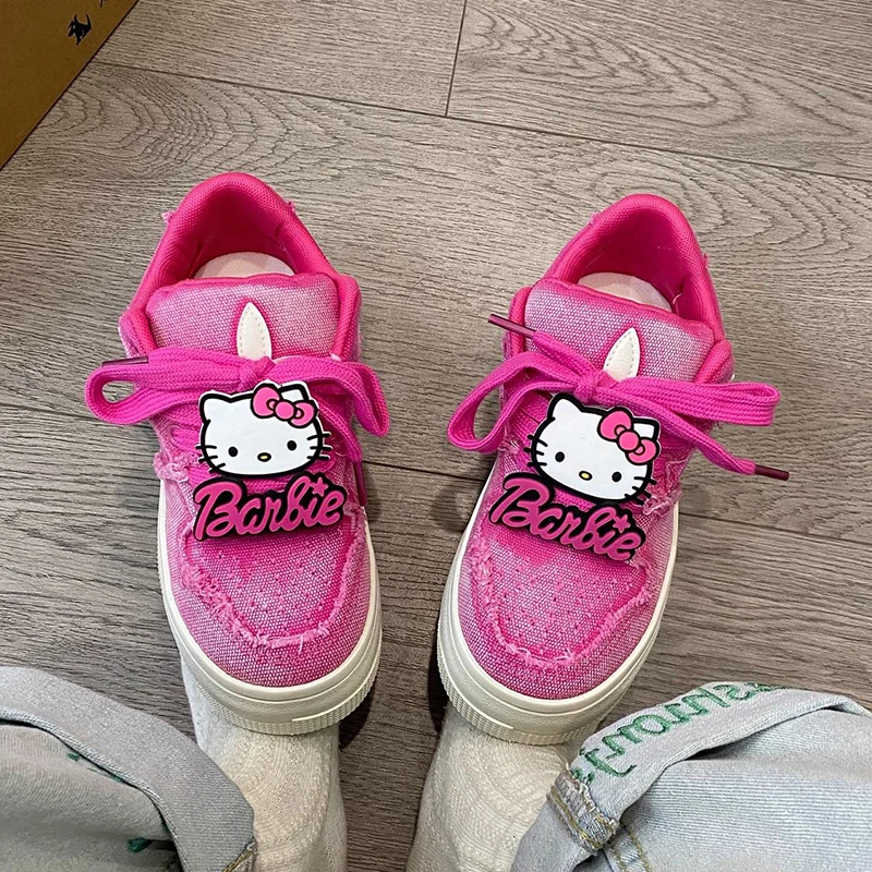 

Sanrio Hello Kitty Women Canvas Shoes Casual Vulcanize Sneakers Breathable Sport Walking Running Cartoon Platform Flats Shoes