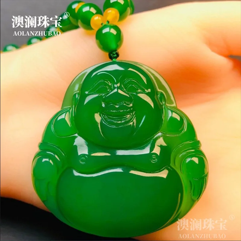 

Натуральный Мьянманский жадеит, зеленый нефрит, ожерелье Будды для мужчин и женщин, натуральный класс А, бирманский нефрит, кулон Будды Майтрейи, ожерелья