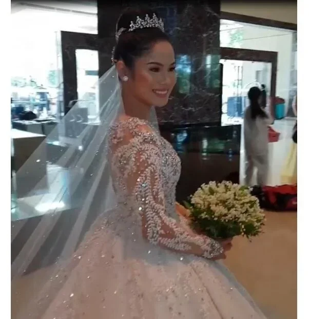 Customized South Africa Women Bride Dress Wedding Dresses Elegant Ball Gown Long Sleeve See Through Bridal Dress