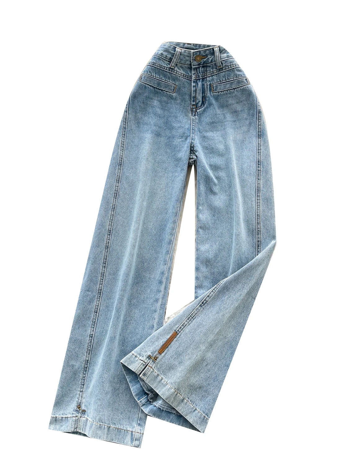 

Простые светло-голубые джинсовые джинсы, женские летние винтажные потертые прямые длинные брюки с высокой талией и широкими штанинами