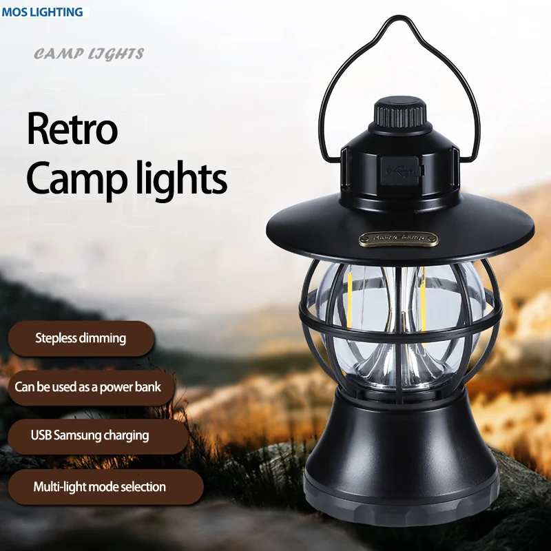 INXDOLHOM Vintage Metal Waterproof Hanging Lanterns 3000mAh Battery Warm White light Led Camp Lantern Rechargeable Lightweight