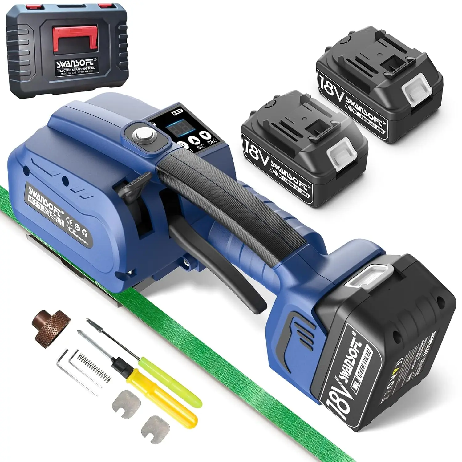 

SWANSOFT Electric Strapping Tool, automatic 18V 2x4Ah Battery Strapping Machine for 0.51"-0.63"PP/PET Straps Electric Banding To
