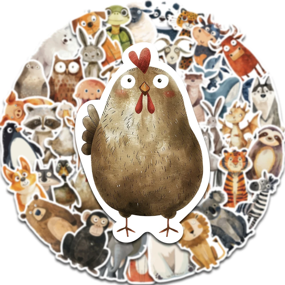 50PCS Cartoon Cute Funny Watercolor Animal Sticker DIY Laptop Phone Luggage Cup Guitar Waterproof Creative Gift Toy Sticker image 3