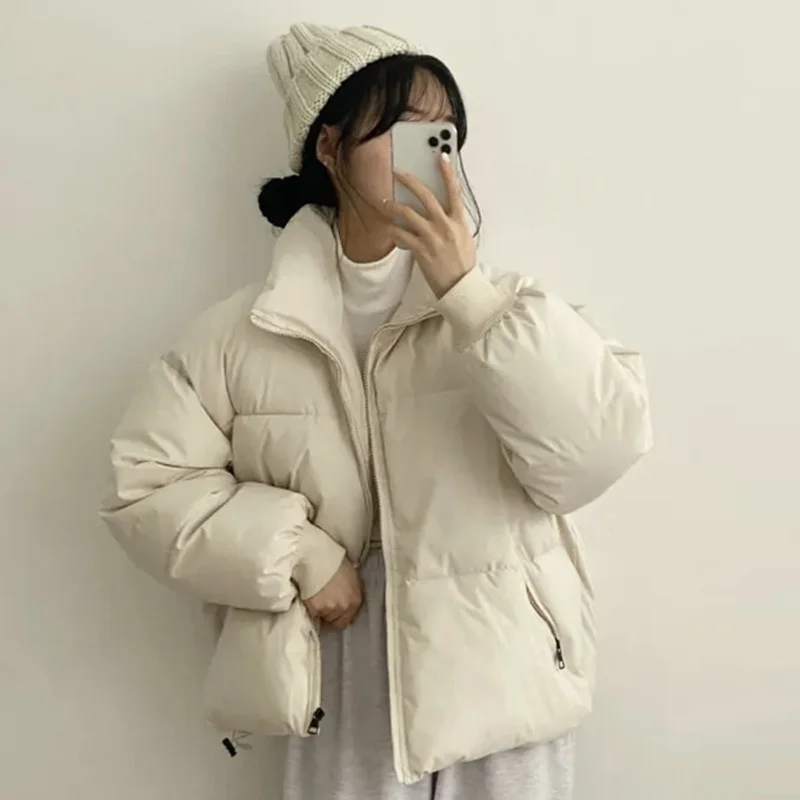 

Chic Autumn Winter New Gentle Sle Stand Collar Zipper Loose Casual down Jaet Bread Coat Women's Faion Korean Version