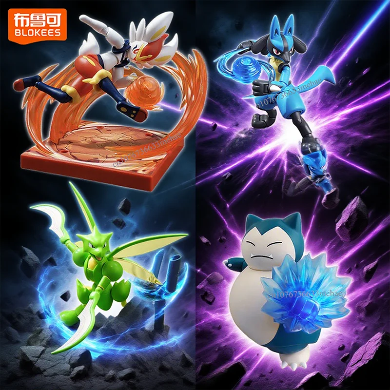 

Original Blokees Pokémon Action Figure Pokemon Toy Scyther Greninja Lucari Cinderace Snorlax Assembly Model Kit Cute Doll Gift