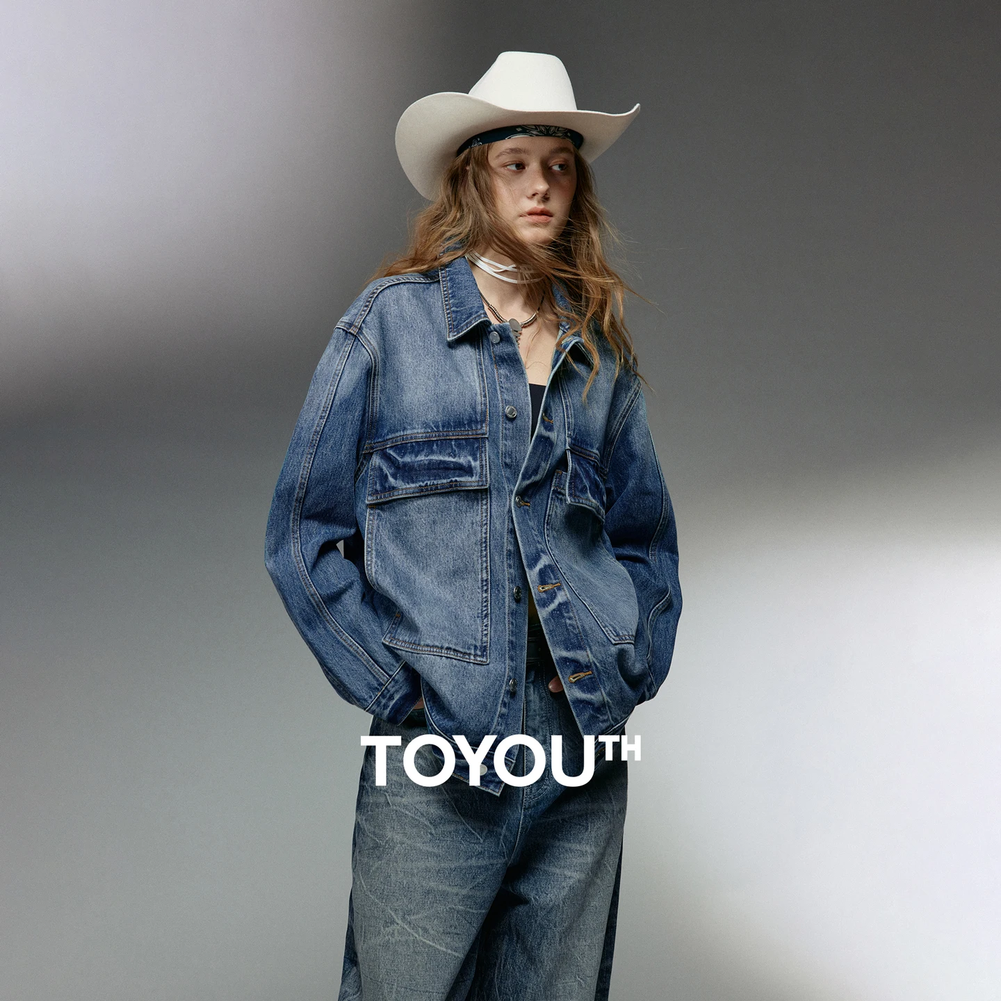 

TOYOUTH Women Denim Jacket 2025 Winter New Gradient Washed Pure Cotton Streetwear Jacket