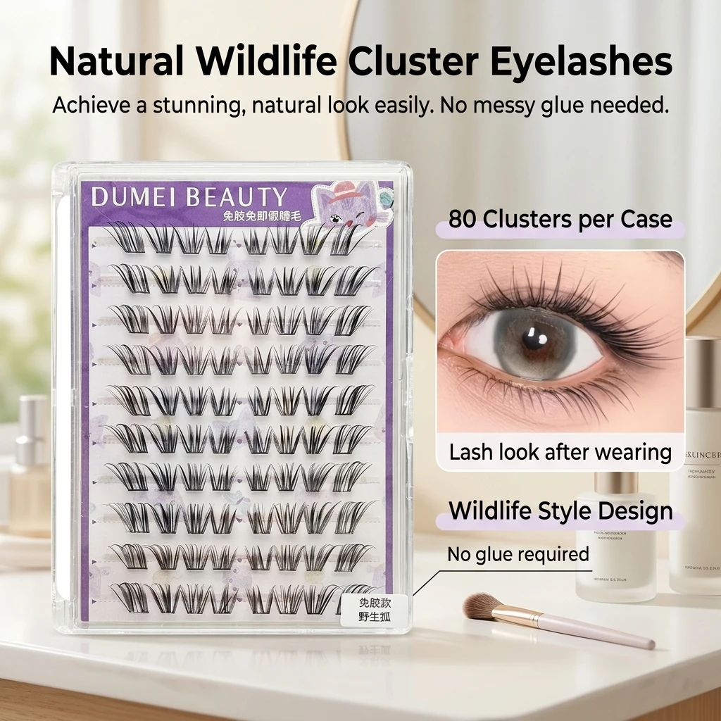 No Glue Needed Fox-eye False Eyelashes 10 Rows Eyetail Elongated Manga Fake Eyelash Extension Natural Curling Enlarged Eyes