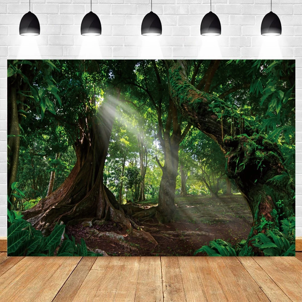 Tropical Jungle Forest Backdrop for Photography Rainforest Green Natural Landscape Camping Adventure Birthday Photo Background