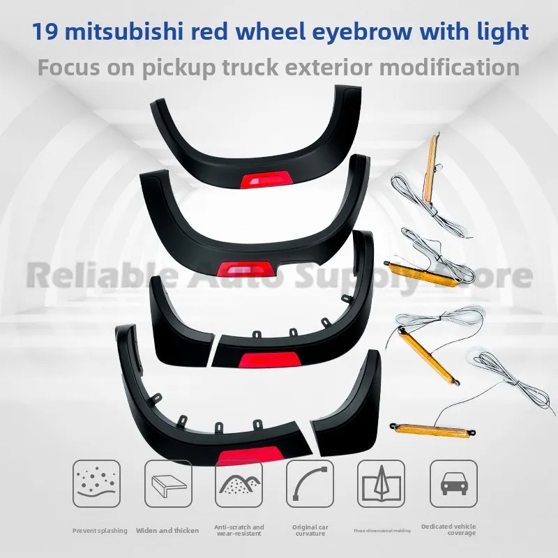 

For Mitsubishi Triton L200 2019+ Fender Flares with Lights Mud Guards Fender Arch Trim Enhanced Durable Design Premium Quality S